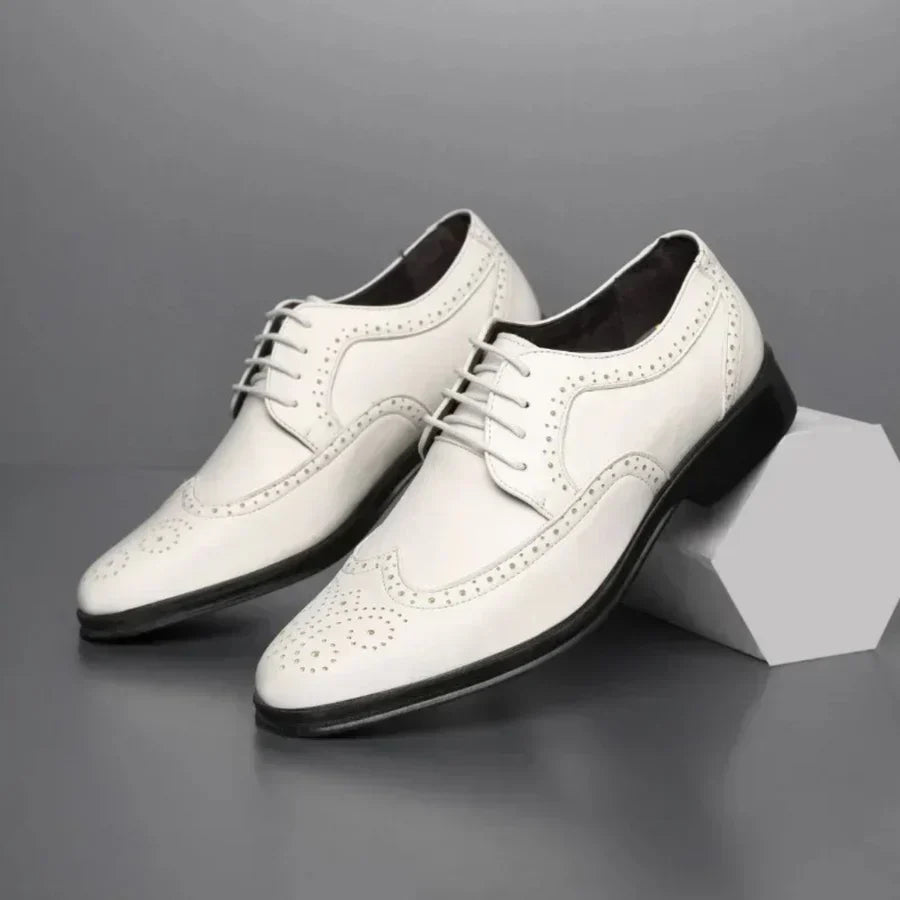 Buty męskie garniturowe skórzane, eleganckie i wizytowe, do garnituru i na wesele - Biały