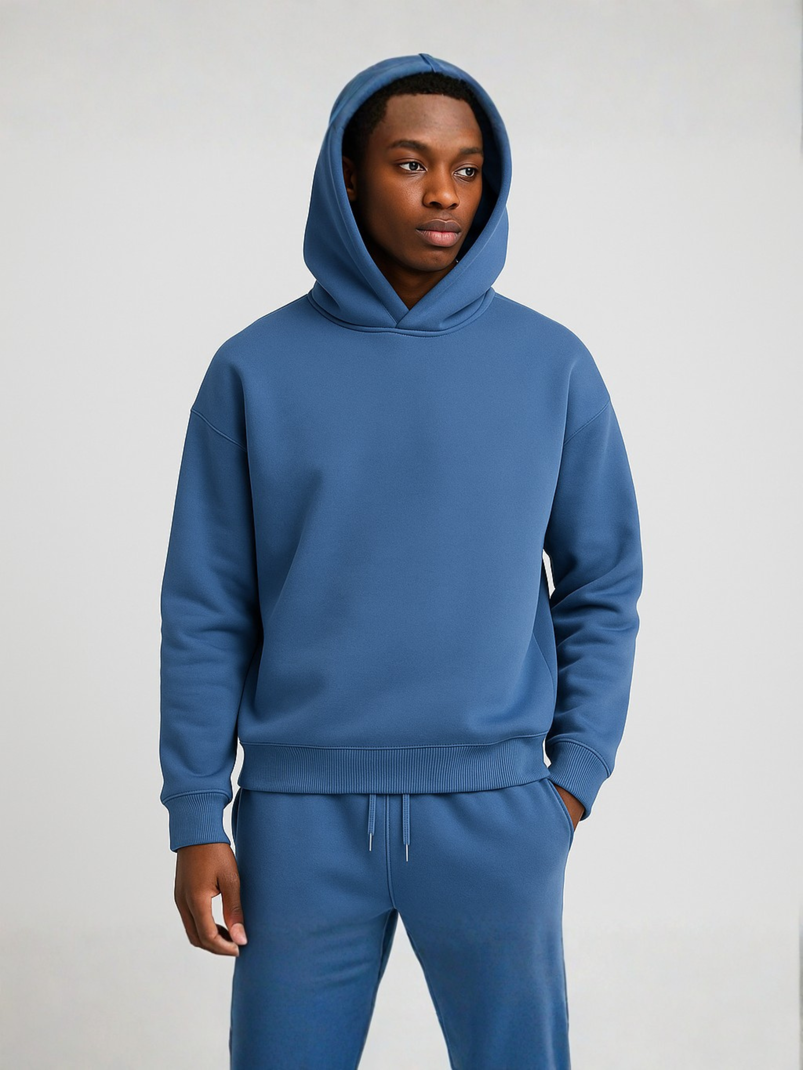 Dres męski komplet oversize z kapturem, bluza i spodnie, luźny na co dzień - Niebieski