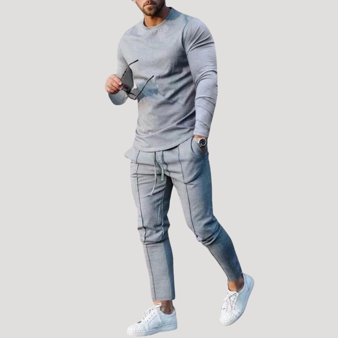Dres męski komplet slim fit, bluza z długim rękawem bez kaptura i spodnie, na co dzień i na siłownię - Szary