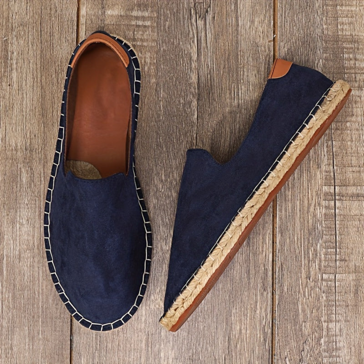Espadryle męskie wsuwane, lekkie buty na lato z plecioną krawędzią - Niebieski