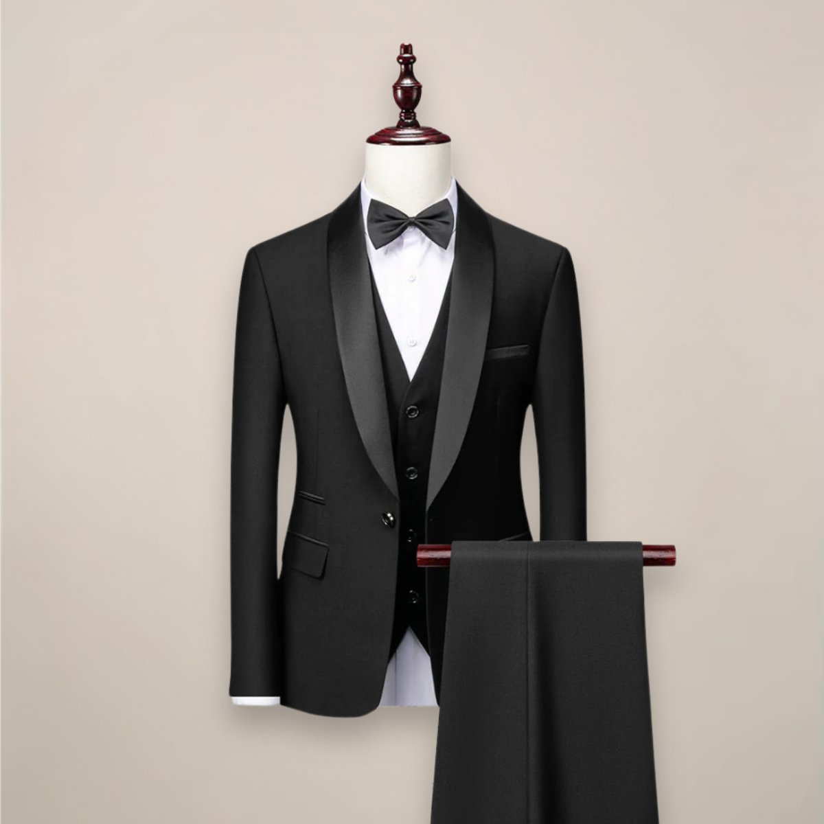 Garnitur męski 3-częściowy slim fit z kamizelką, na wesele, studniówkę i ślub - Czarny