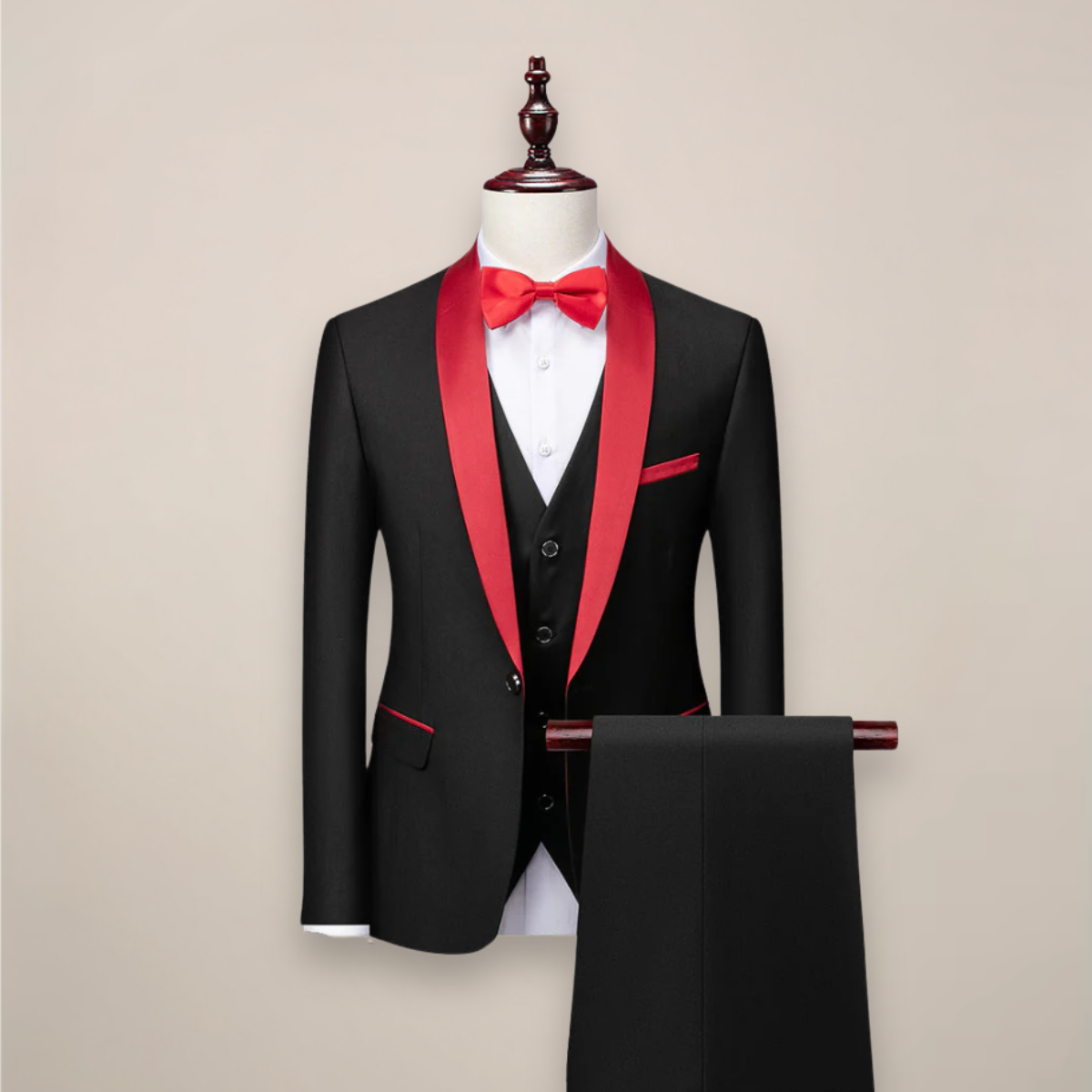 Garnitur męski 3-częściowy slim fit z kamizelką, na wesele, studniówkę i ślub - Czerwony