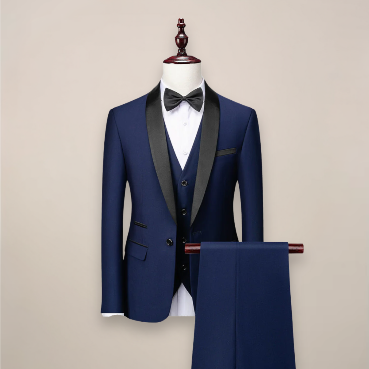 Garnitur męski 3-częściowy slim fit z kamizelką, na wesele, studniówkę i ślub - Niebieski