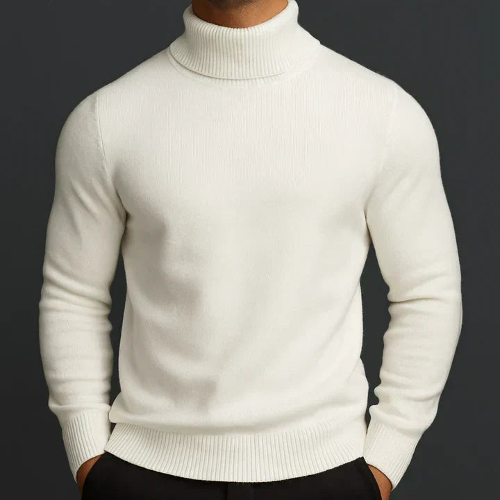 Golf męski z wełny merino, elegancki na zimę i pod marynarkę - ciepły sweter - Biały