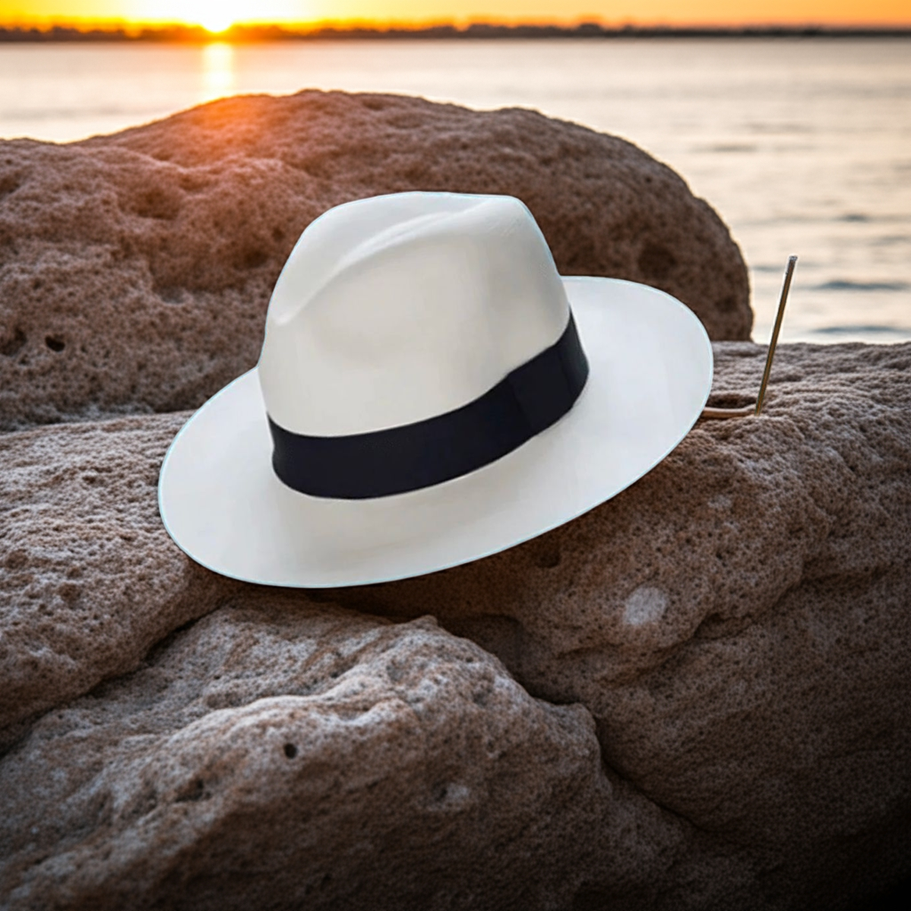 Kapelusz panama męski słomkowy, ręcznie pleciony, na lato i na plażę - Biały