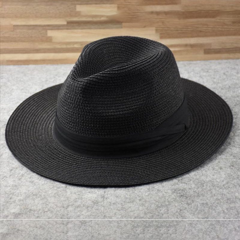 Kapelusz panama męski słomkowy, ręcznie pleciony, na lato i na plażę - Czarny