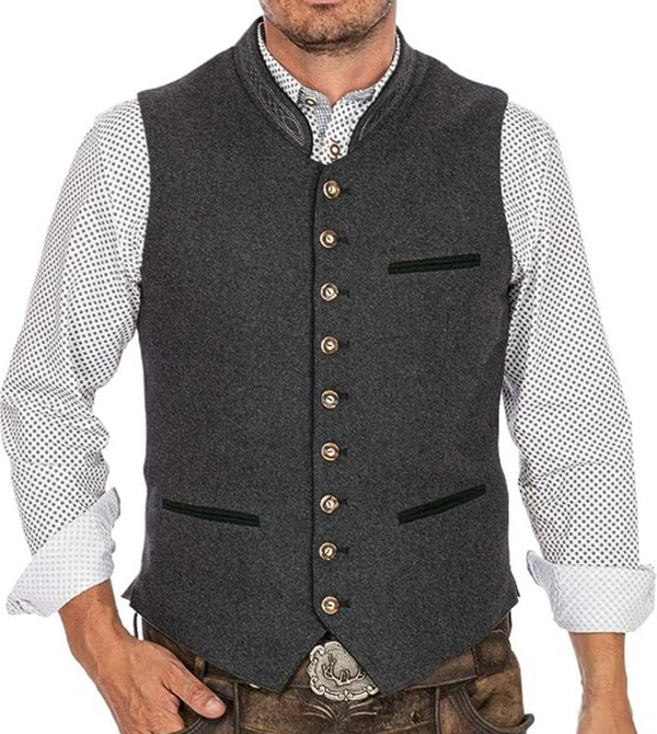 Klasyczna kamizelka męska ze stójką, elegancka i casualowa, do koszuli - zdjęcie 3
