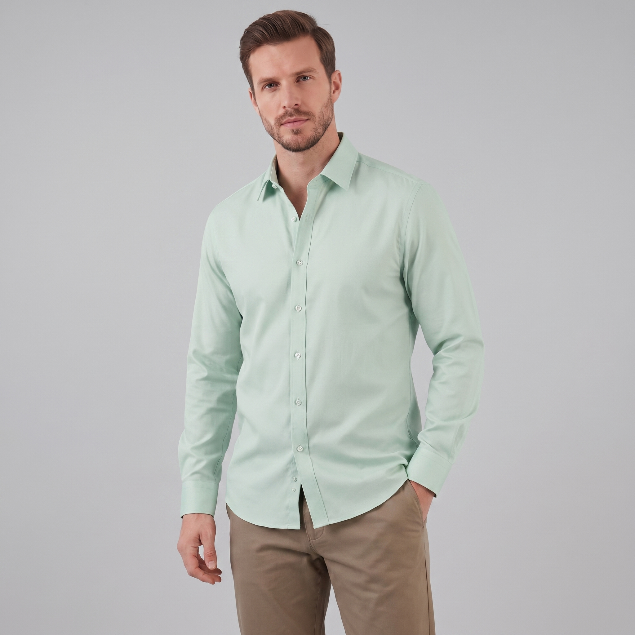 Koszula męska slim fit z długim rękawem, elegancka, do garnituru i na wesele - Jasnozielony
