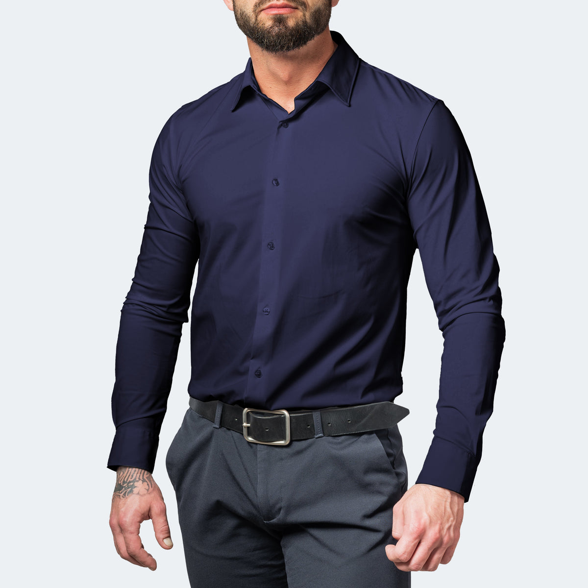 Koszula męska z długim rękawem, elastyczna i niewymagająca prasowania, slim fit - zdjęcie 6