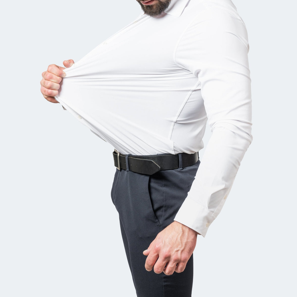 Koszula męska z długim rękawem, elastyczna i niewymagająca prasowania, slim fit - Biały