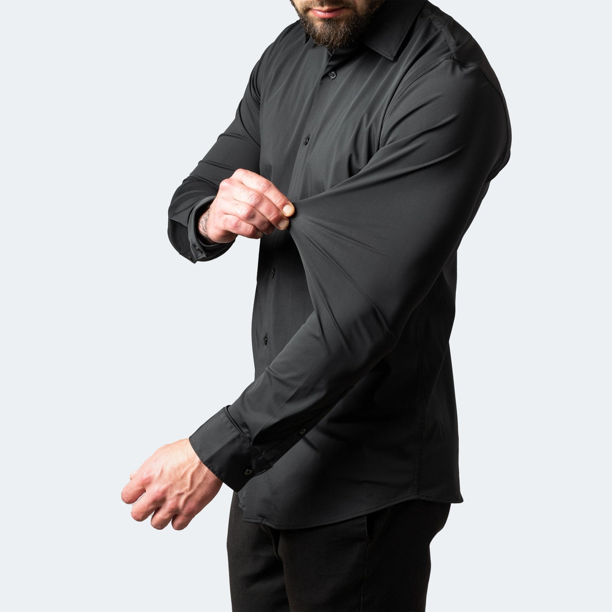 Koszula męska z długim rękawem, elastyczna i niewymagająca prasowania, slim fit - Czarny