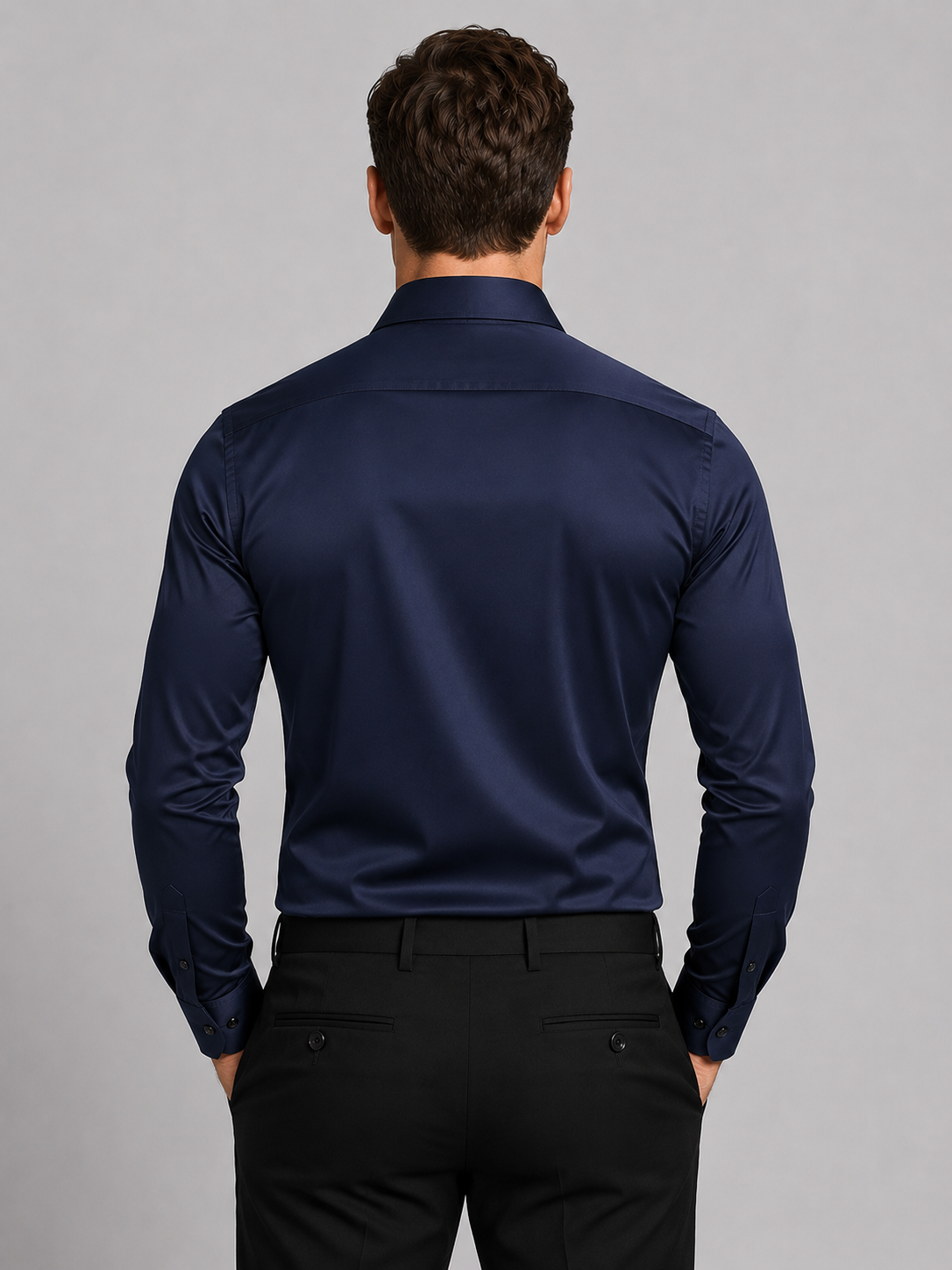 Koszula satynowa męska slim fit z długim rękawem, elegancka do biura i na wesele - view 6