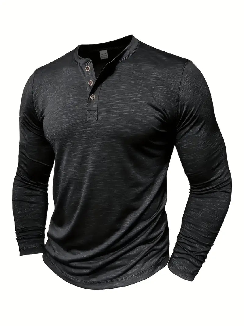 Koszulka henley męska z długim rękawem i guzikami, prosty krój, na co dzień - longsleeve męski - view 7