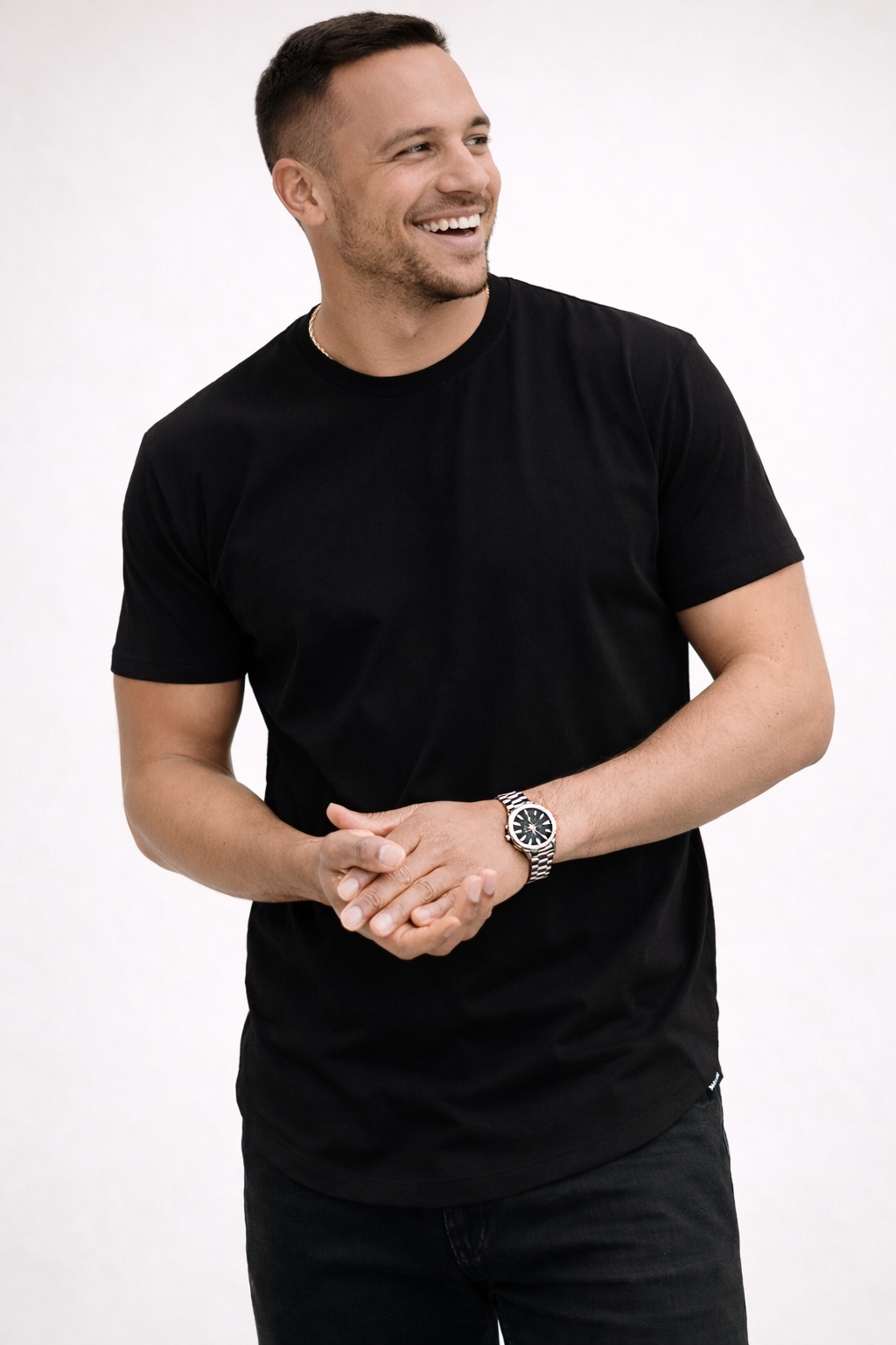 Koszulka męska bawełniana z krótkim rękawem, slim fit i gładka - t-shirt basic na co dzień i na lato - Czarny