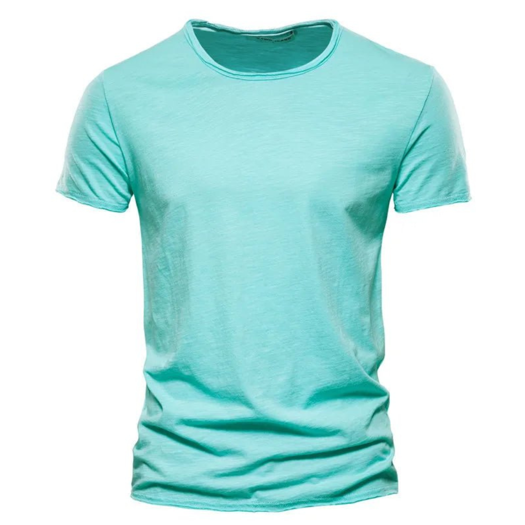 Koszulka męska z okrągłym dekoltem i krótkim rękawem, na lato - t-shirt basic - Jasnozielony