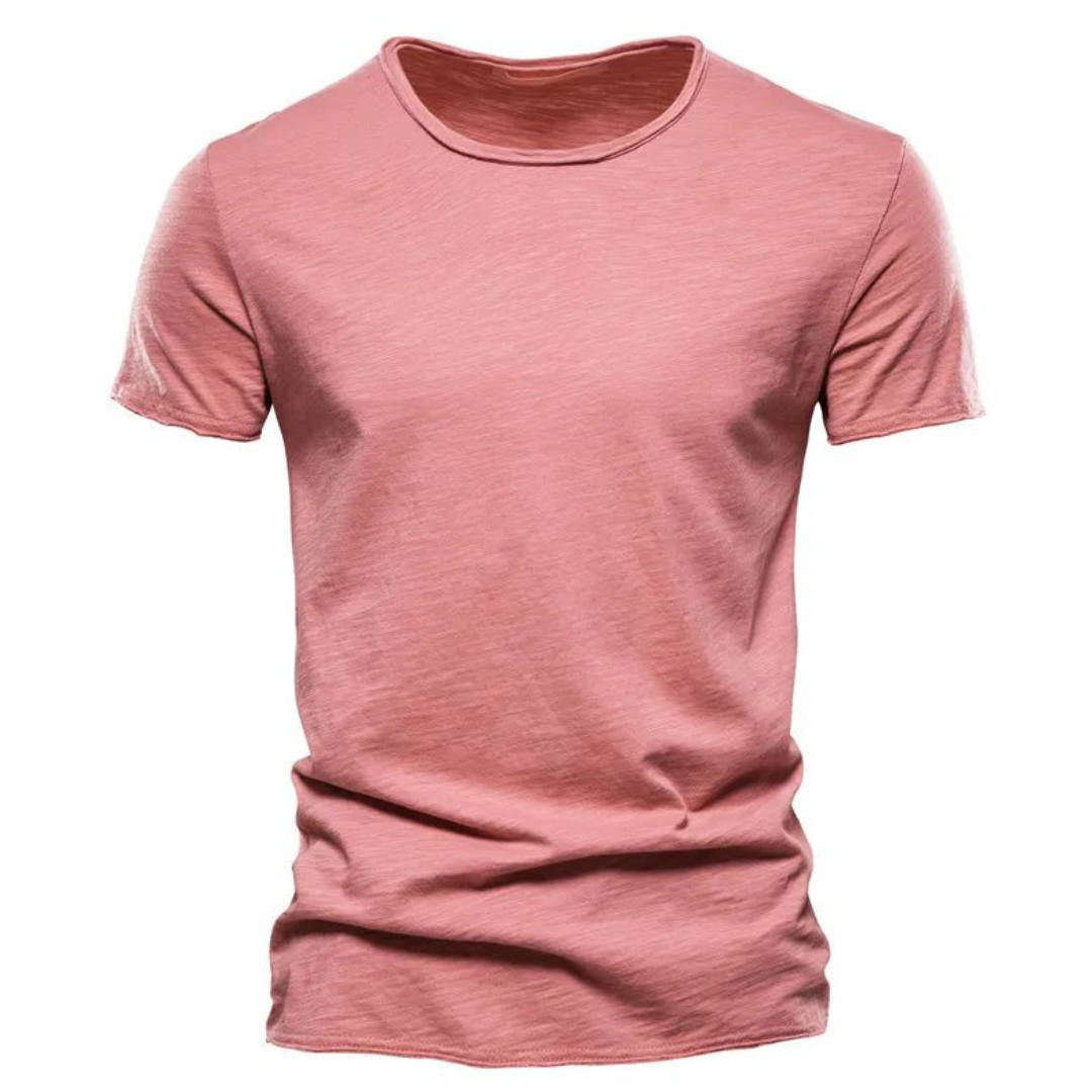 Koszulka męska z okrągłym dekoltem i krótkim rękawem, na lato - t-shirt basic - Różowy