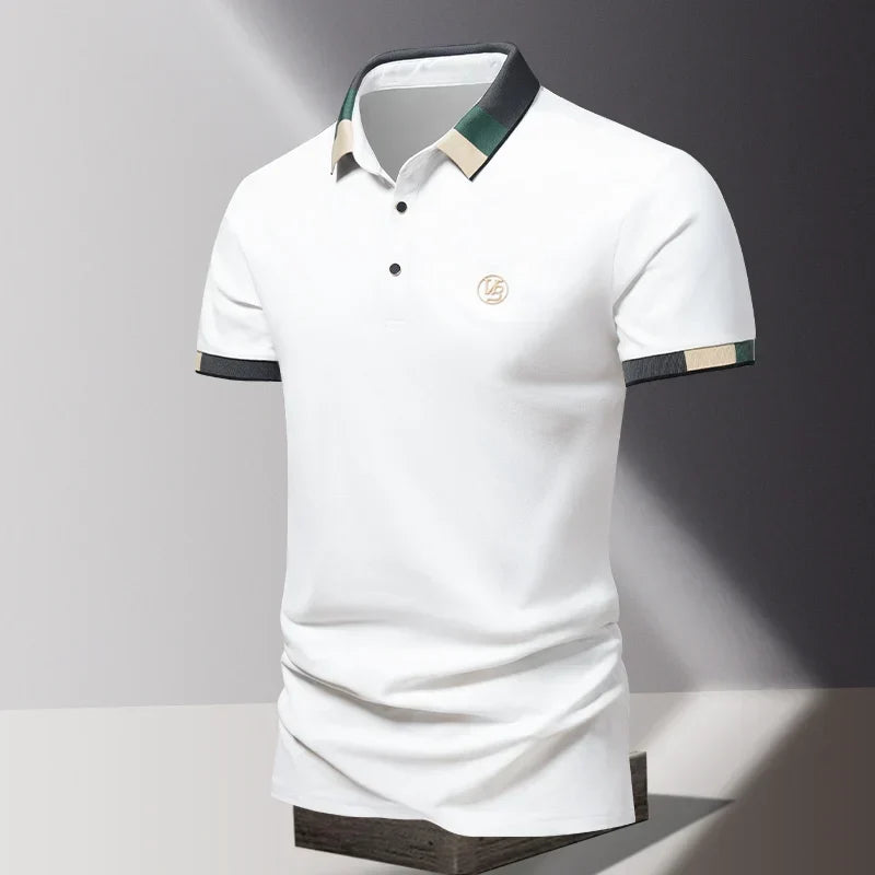 Koszulka polo męska z krótkim rękawem, elegancka slim fit z kołnierzykiem - Biały
