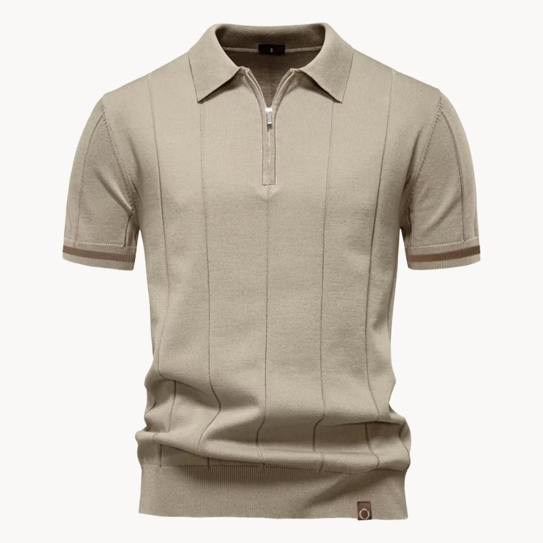 Koszulka polo męska z krótkim rękawem i zamkiem, klasyczny kołnierzyk, elegancka na lato - Beżowy