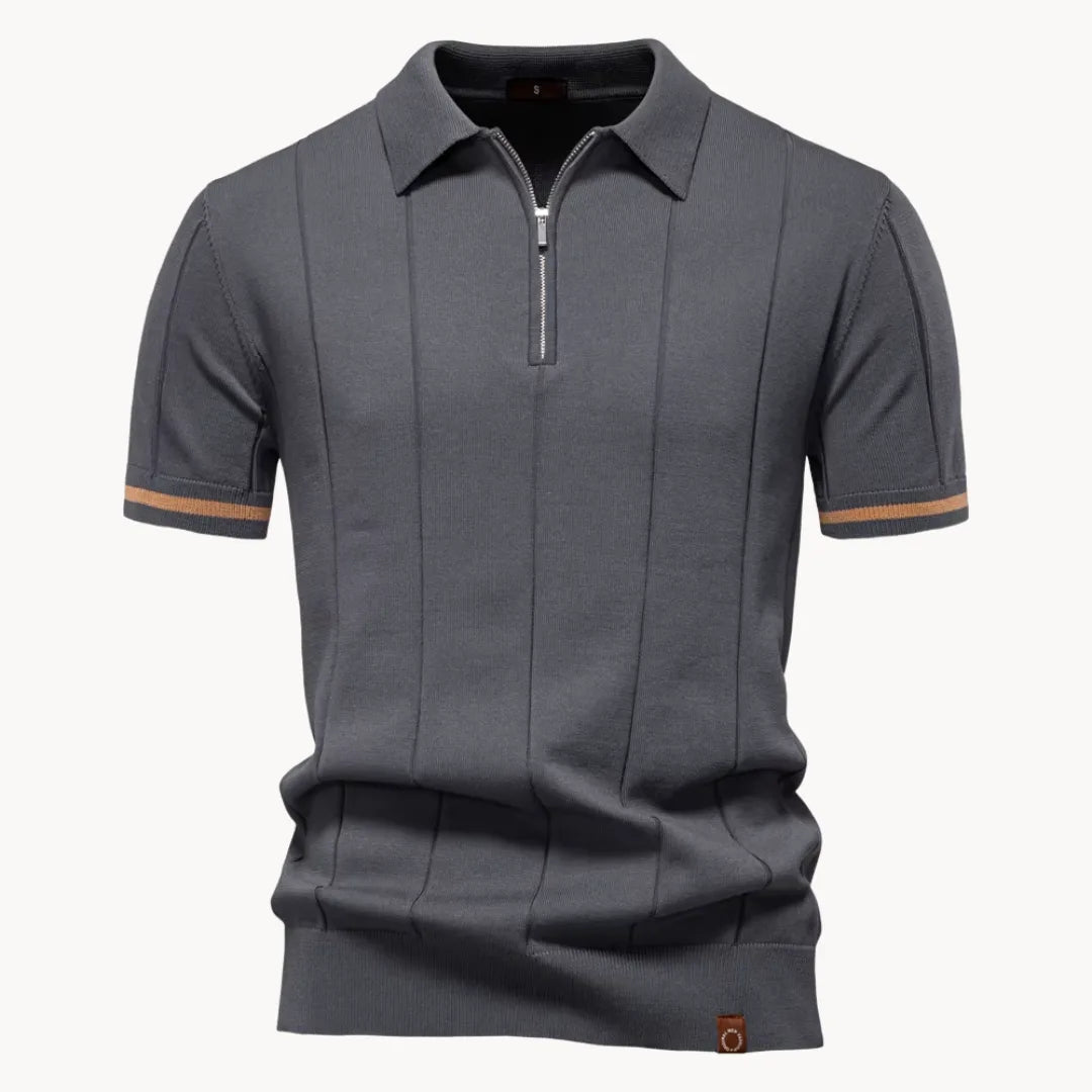 Koszulka polo męska z krótkim rękawem i zamkiem, klasyczny kołnierzyk, elegancka na lato - Ciemnoszary