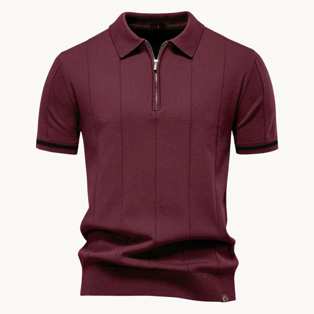 Koszulka polo męska z krótkim rękawem i zamkiem, klasyczny kołnierzyk, elegancka na lato - Czerwony