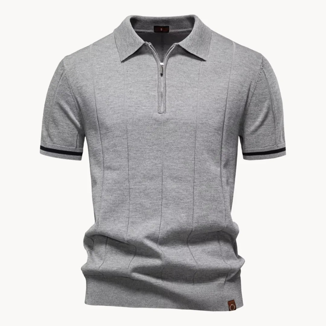 Koszulka polo męska z krótkim rękawem i zamkiem, klasyczny kołnierzyk, elegancka na lato - Szary