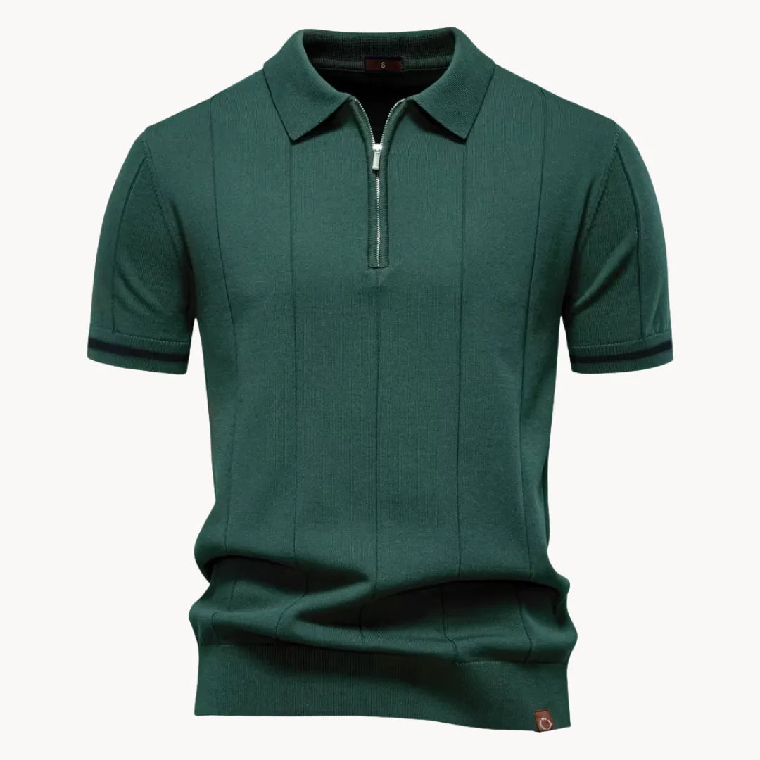 Koszulka polo męska z krótkim rękawem i zamkiem, klasyczny kołnierzyk, elegancka na lato - Zielony
