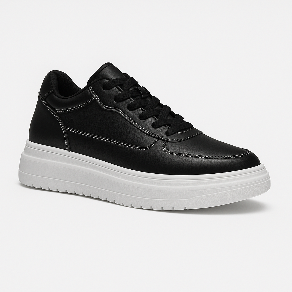 Sneakersy męskie podwyższające, niskie buty na wysokiej podeszwie, na co dzień i do biura - Czarny +10CM