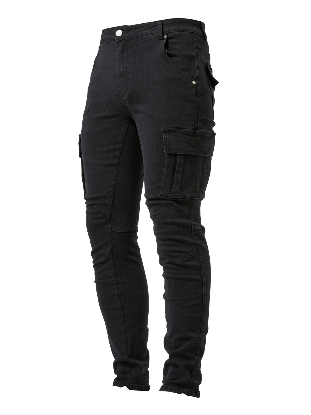 Spodnie cargo męskie jeansowe slim fit ze stretchem, z wieloma kieszeniami - Czarny