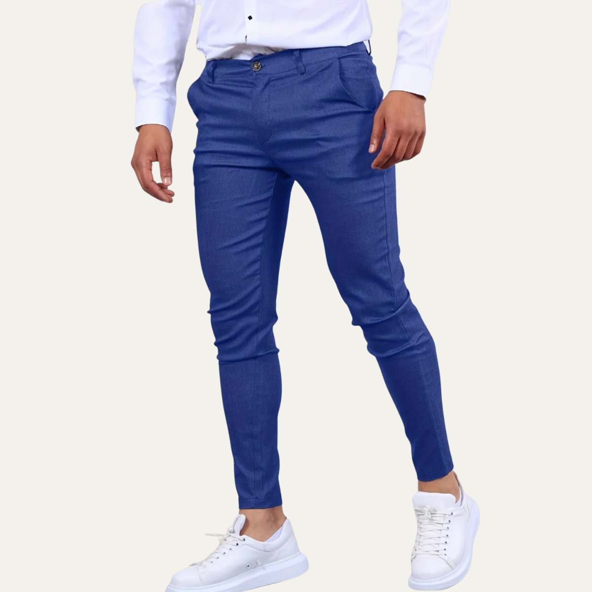 Spodnie chinosy męskie slim fit, casualowe na co dzień, do biura i na wesele - Niebieski