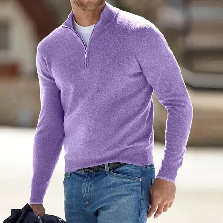 Sweter kaszmirowy męski na zamek ze stójką, elegancki i ciepły na zimę - zdjęcie 9