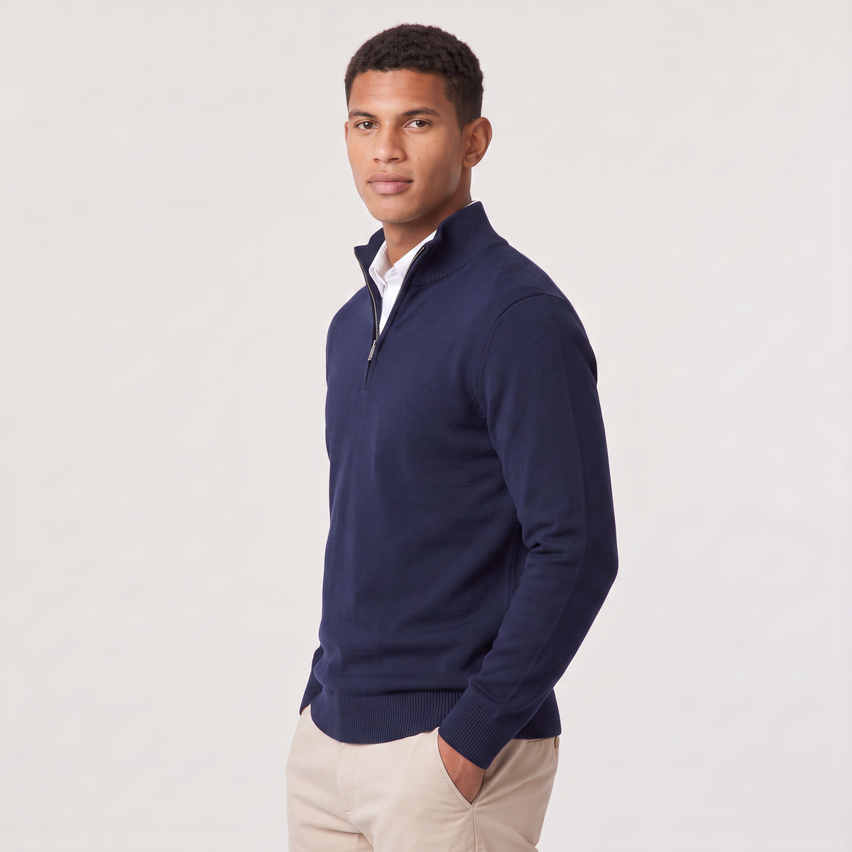 Sweter męski dzianinowy na zamek ze stójką, elegancki do koszuli i pod marynarkę - view 10