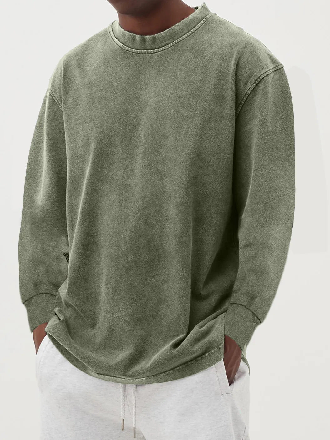 Sweter męski oversize z długim rękawem, dzianinowy, na jesień i zimę - Oliwkowy