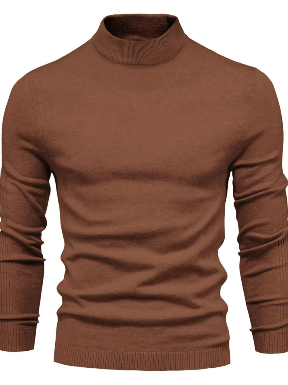 Sweter męski półgolf z dzianiny, elegancki i ciepły na jesień i zimę - Brązowy