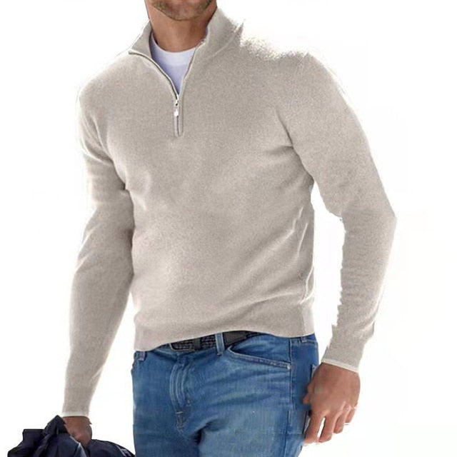 Sweter męski wełniany z zamkiem i stójką, elegancki na co dzień - półgolf na zimę - zdjęcie 16