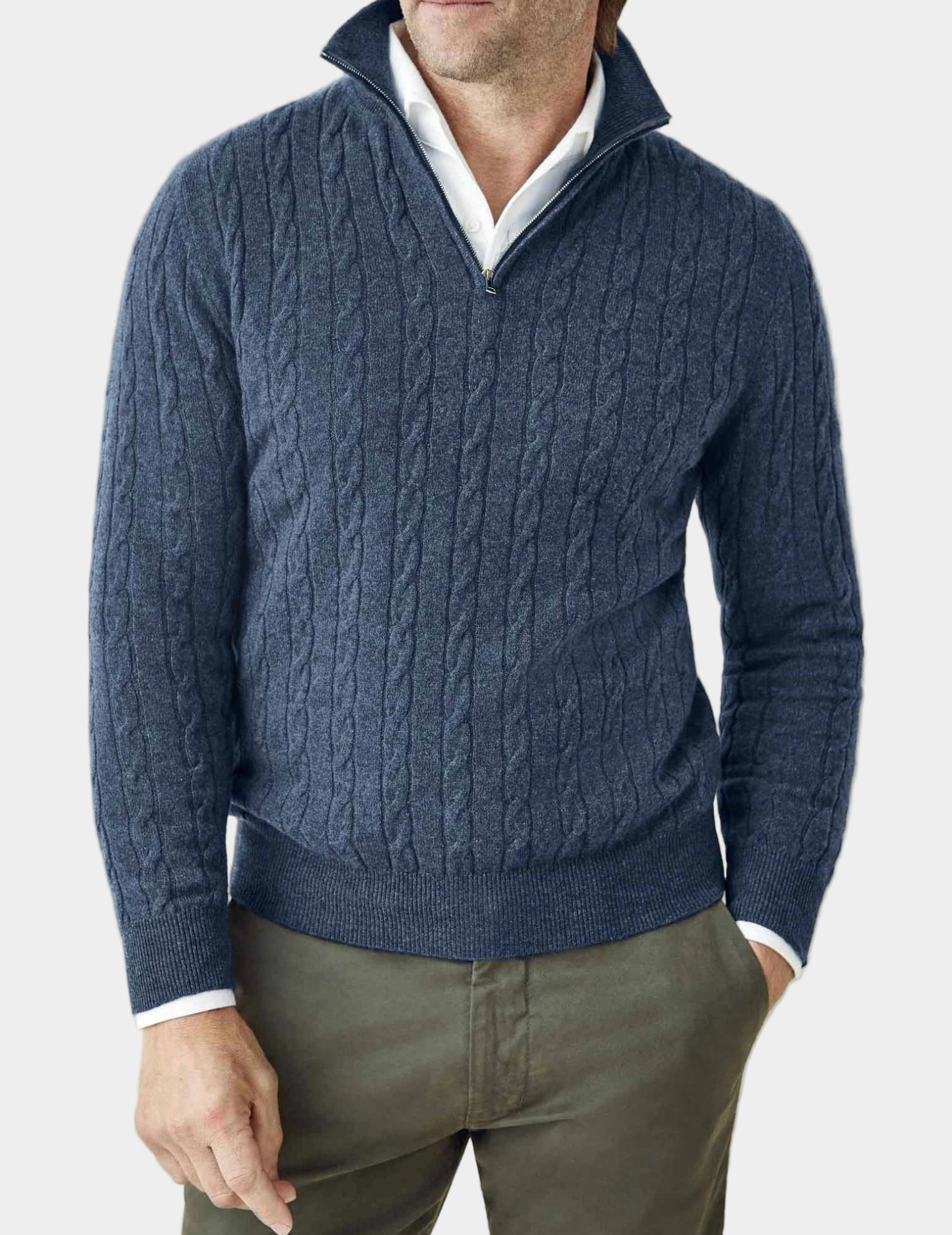 Sweter z zamkiem błyskawicznym w splocie kablowym dla mężczyzn