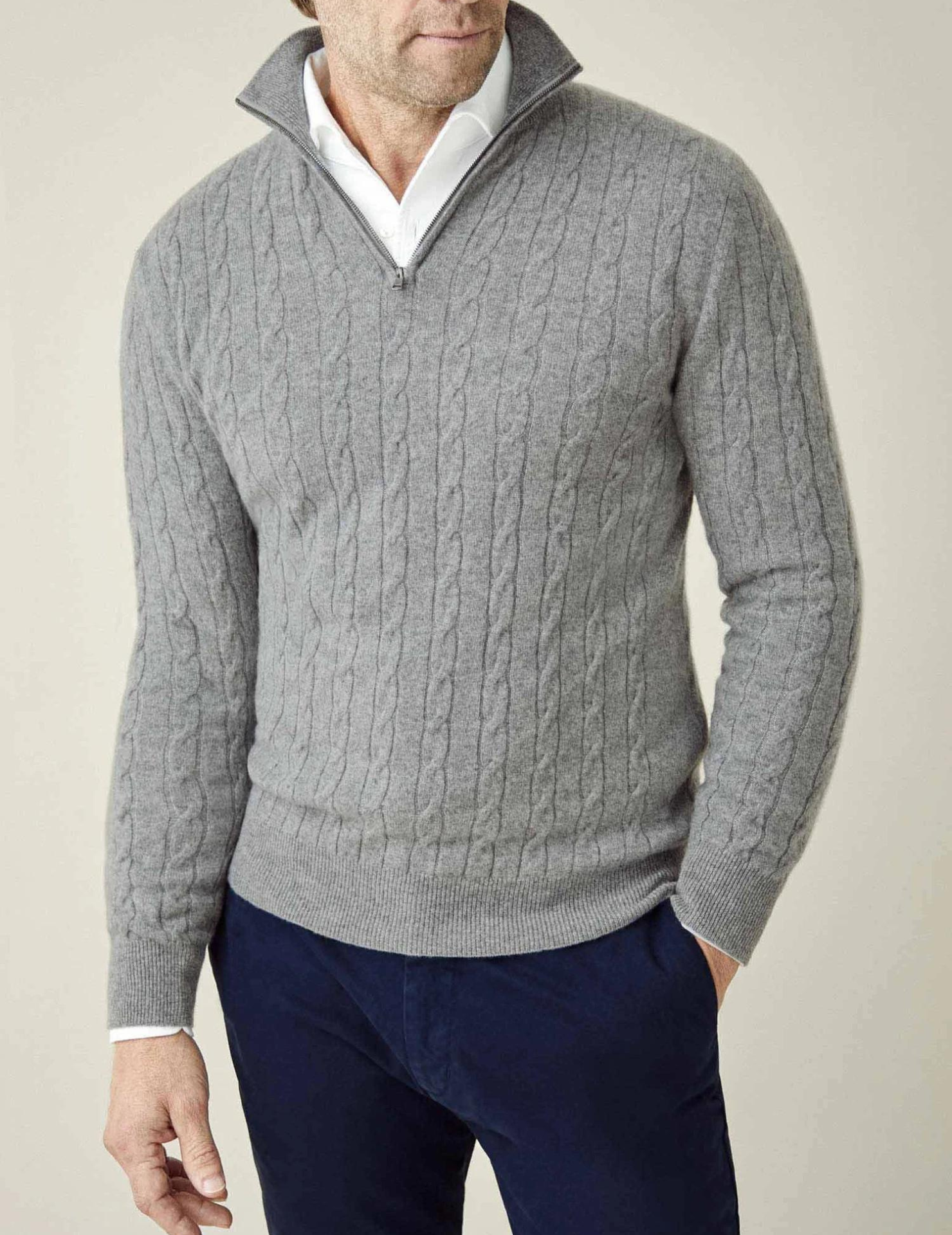 Sweter z zamkiem błyskawicznym w splocie kablowym dla mężczyzn