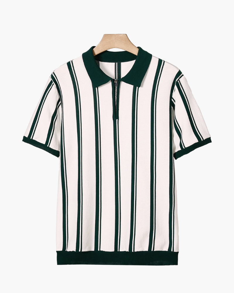 Koszulka polo z dzianiny z suwakiem do połowy i paskami retro