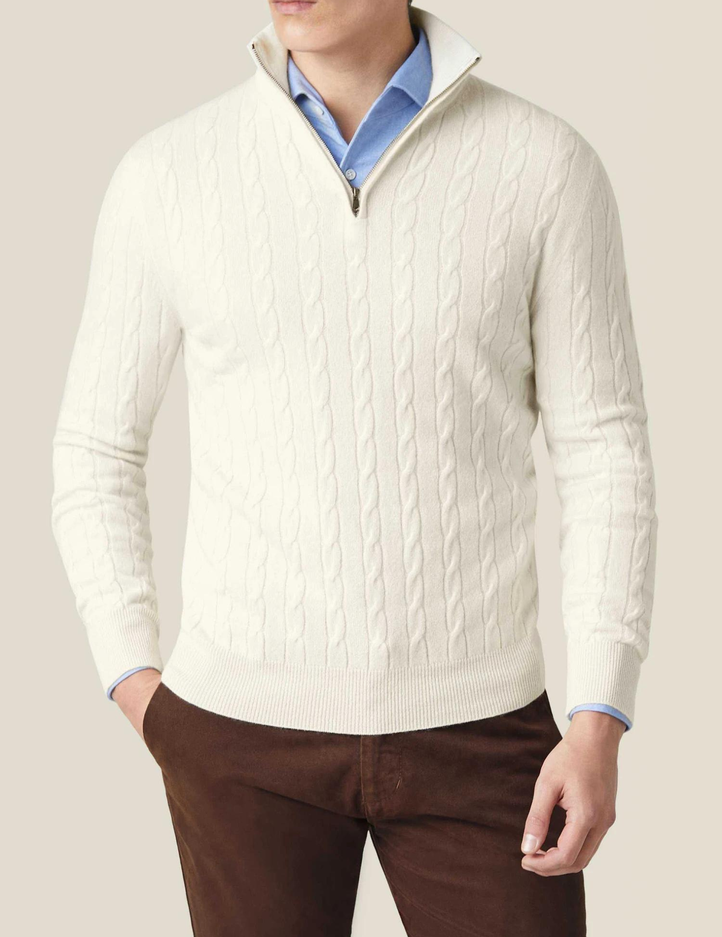 Sweter z zamkiem błyskawicznym w splocie kablowym dla mężczyzn