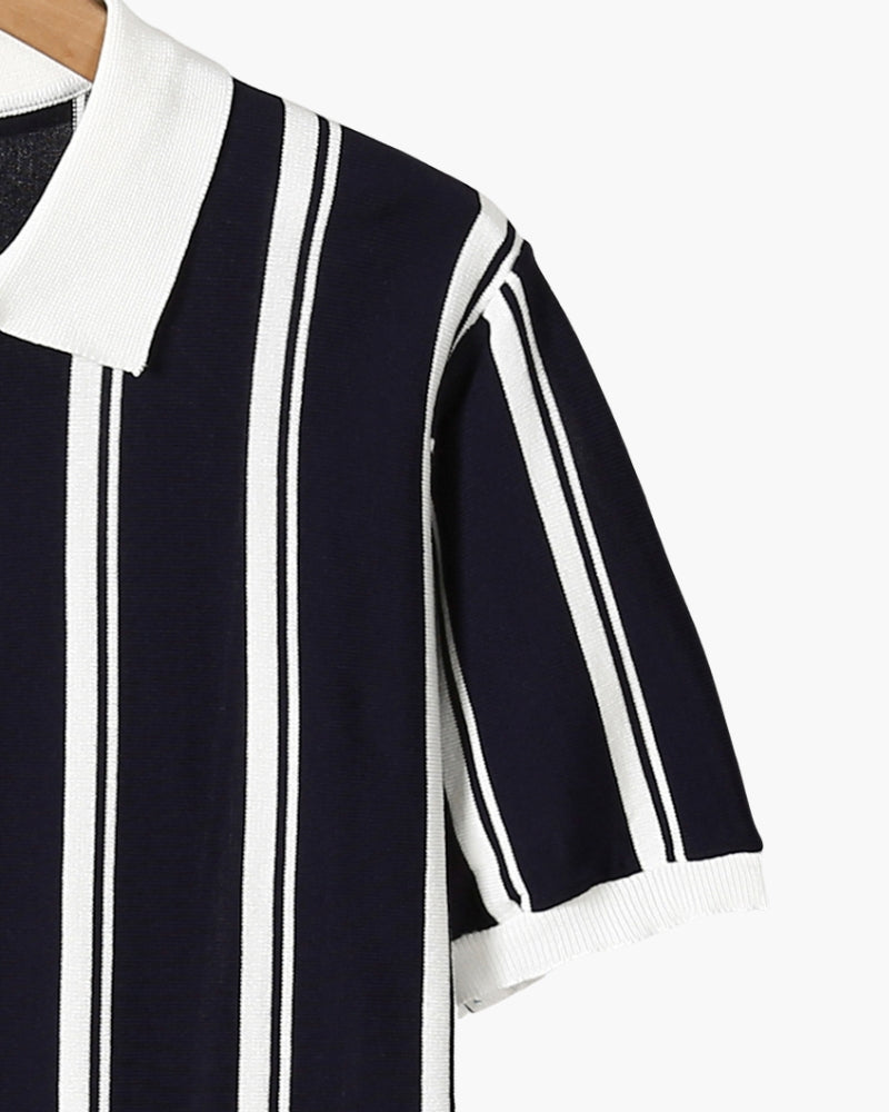 Koszulka polo z dzianiny z suwakiem do połowy i paskami retro