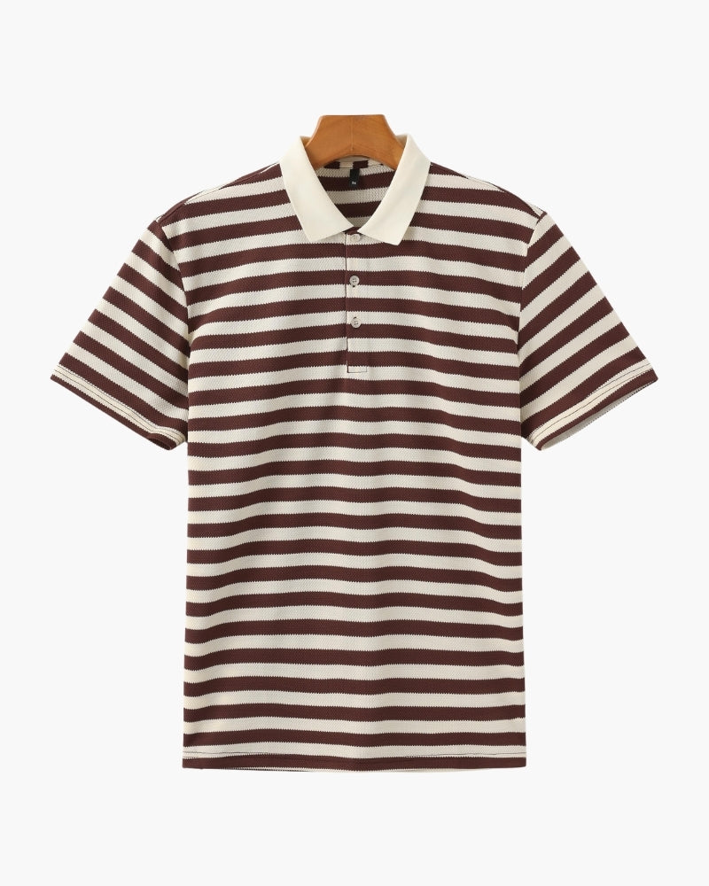 Koszulka polo z prążkowanej dzianiny z paskami w stylu retro i kontrastowym kołnierzykiem