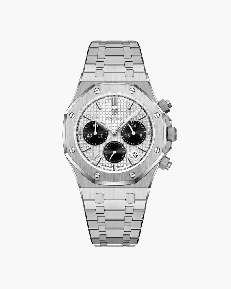 Męski Zegarek Chronograf Stal Nierdzewna Czarny Tarcza Wodoodporny-1