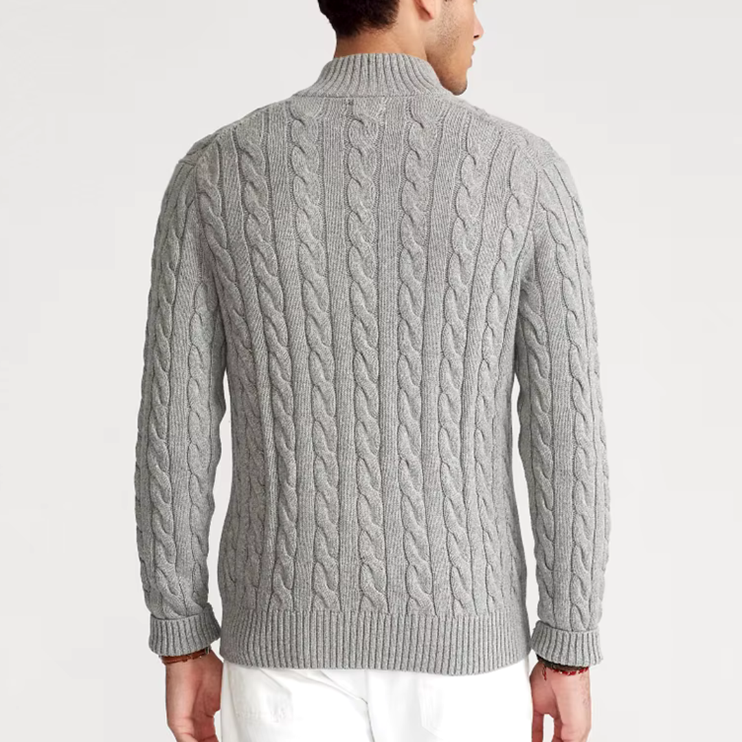 Sweter męski z zamkiem błyskawicznym prążkowanej bawełny z zamkiem do połowy