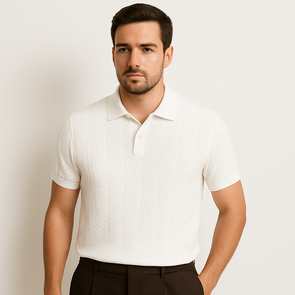 Koszulka polo z dzianiny żakardowej z bawełny w stylu vintage dla mężczyzn