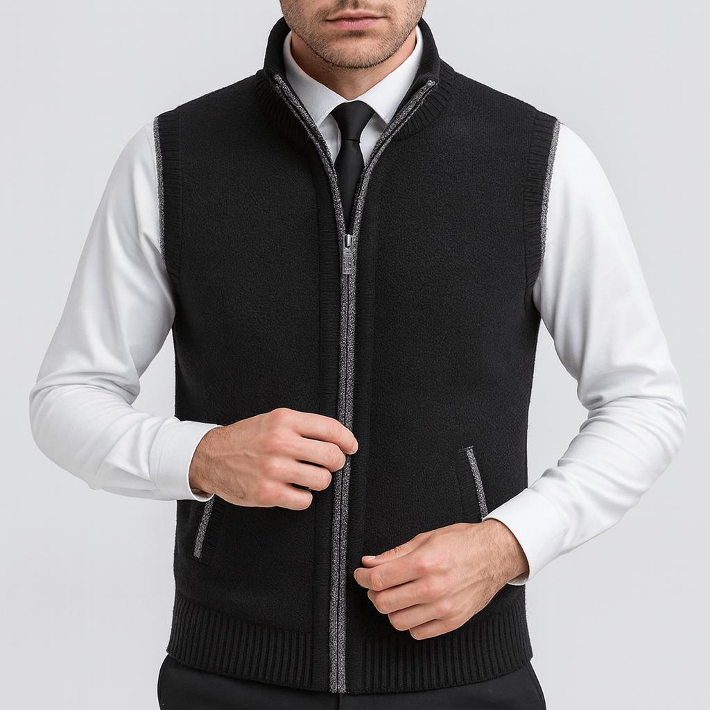 Kamizelka dzianinowa męska – melanż wełniany z podszewką z polaru