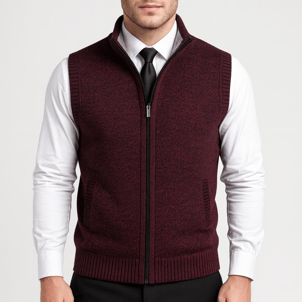 Kamizelka dzianinowa męska – melanż wełniany z podszewką z polaru