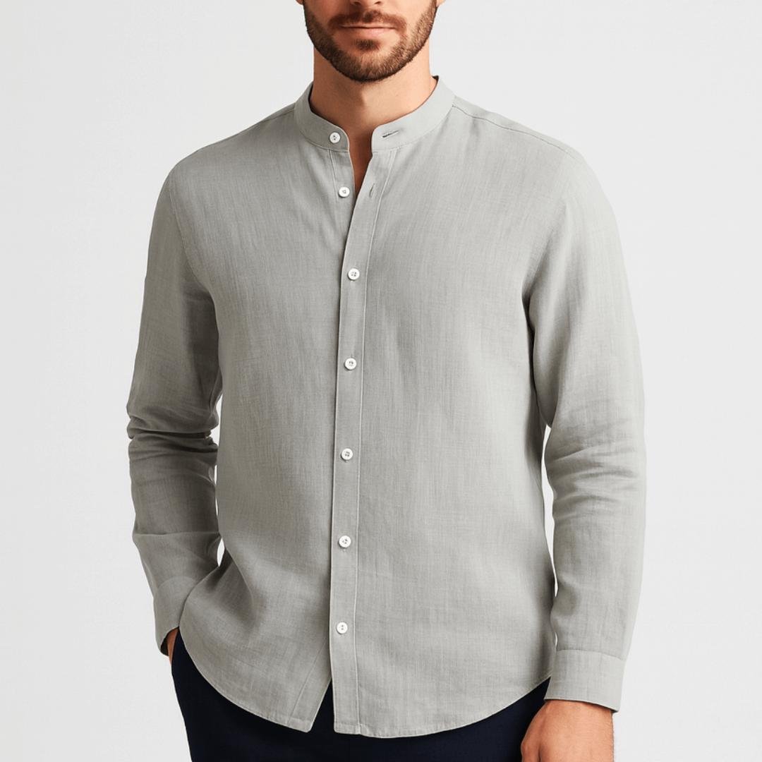 Koszula męska na lato, lniana, zapinana na guziki, o luźnym kroju