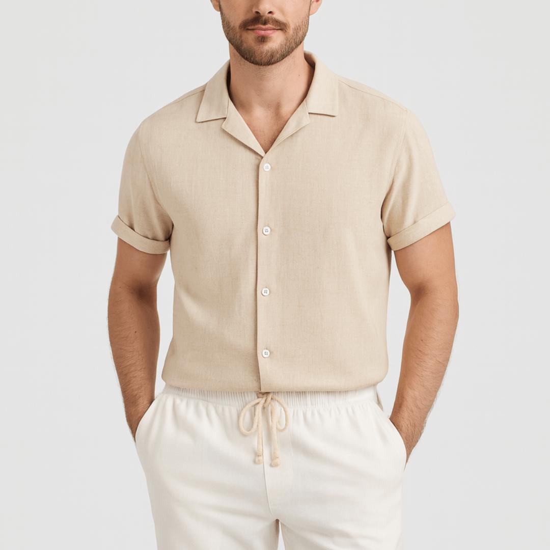Koszula z krótkim rękawem i zapinane na guziki, letni komplet zestawy lniany dla mężczyzn