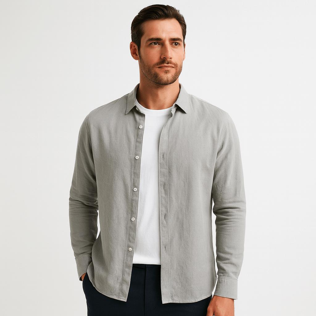 Koszula z oddychającej bawełny zapinana na guziki – długi rękaw, męska, niezbędnik