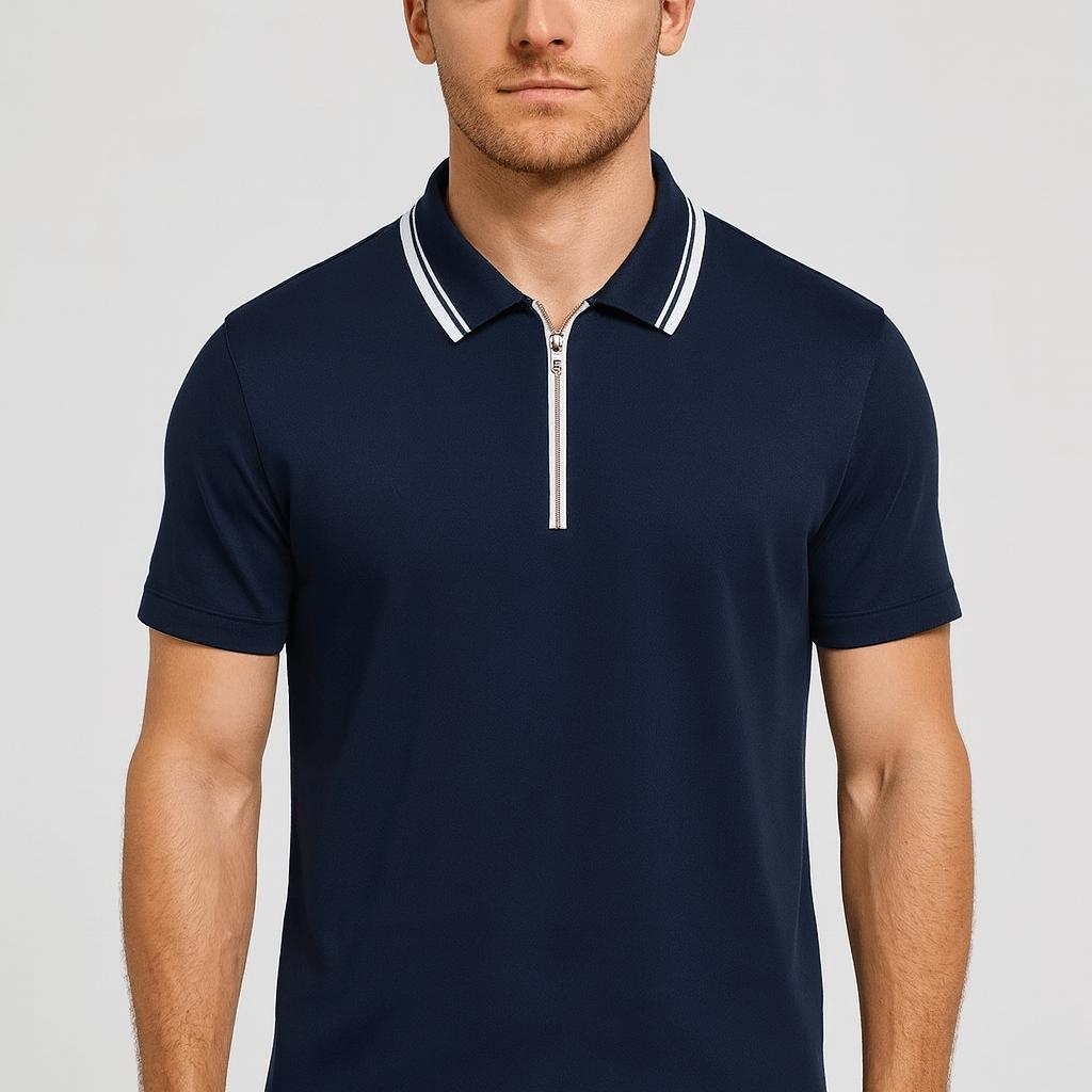 Koszulka polo z dzianiny zapinana na suwak i wykończona ściągaczem