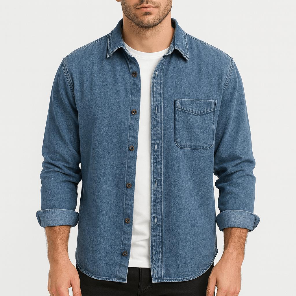 Lekka koszula dżinsowa zapinana na guziki z kieszenią z przodu dla mężczyzn